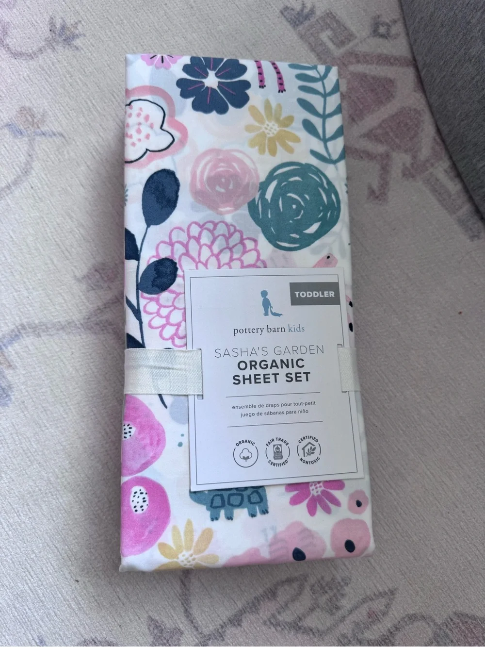 Pottery Barn Kids Sasha's Garden Toddler Sheet Set - Pink, Teal, Navy, Yellow